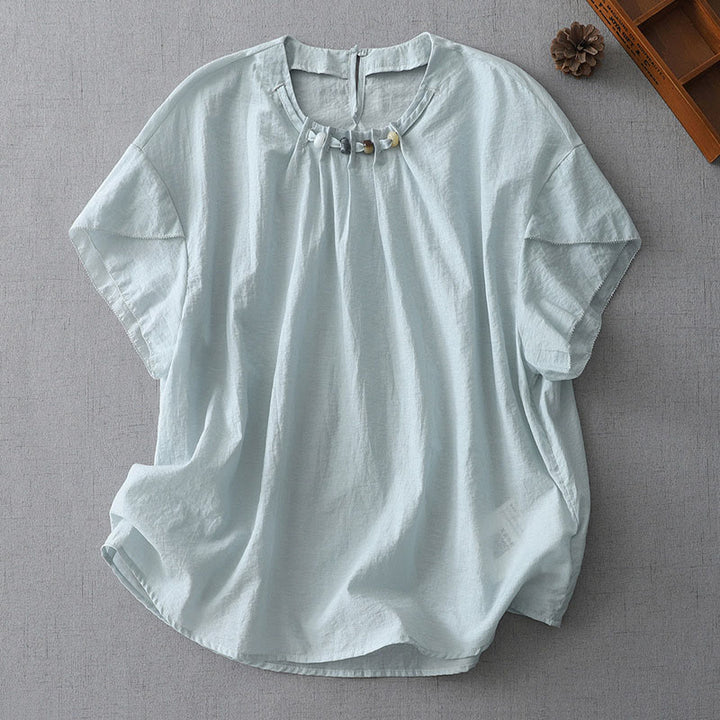 Maglietta da donna in cotone a maniche corte con scollo rotondo e perline Buddha Stones - Azzurro chiaro - US12, UK/AU16, EU44 (2XL) - image 1