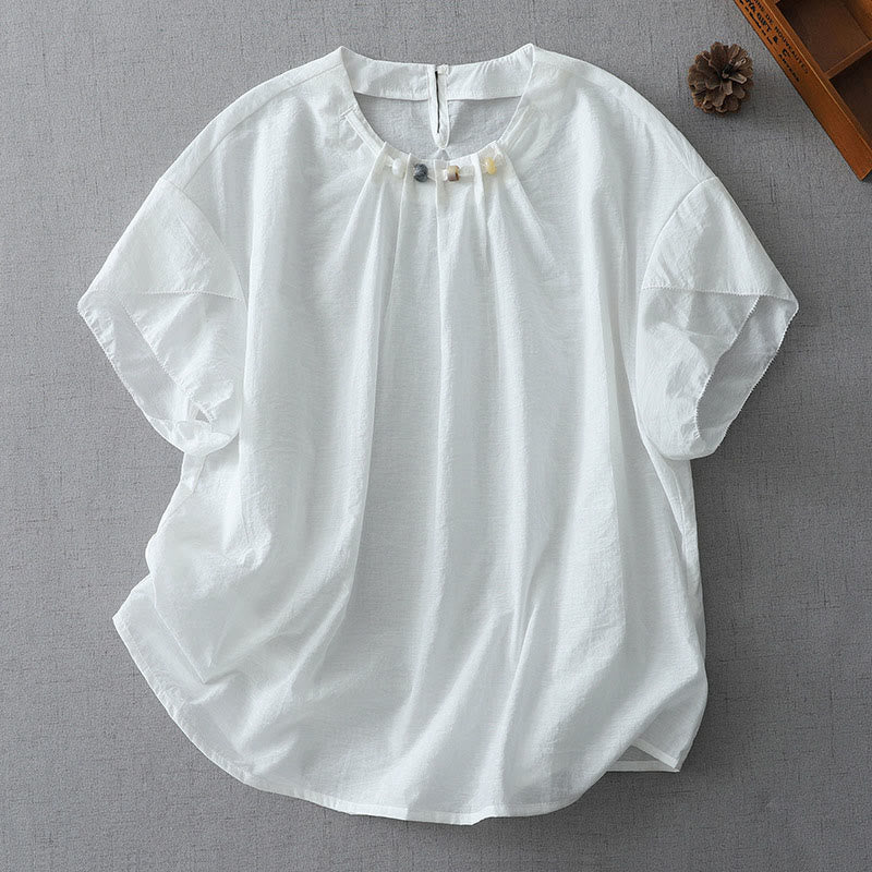 Maglietta da donna in cotone a maniche corte con scollo rotondo e perline Buddha Stones - Bianco - US12, UK/AU16, EU44 (2XL) - image 6