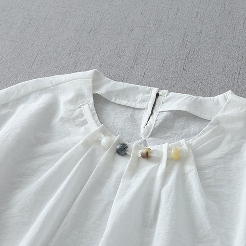 Maglietta da donna in cotone a maniche corte con scollo rotondo e perline Buddha Stones - image 8
