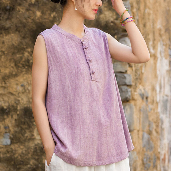Gilet da donna senza maniche in lino con bottoni tie-dye Buddha Stones - Prugna - US4， UK/AU8，EU36-38 (F) - image 10