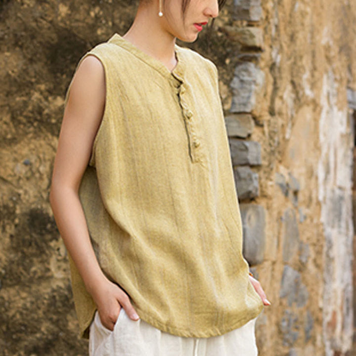 Gilet da donna senza maniche in lino con bottoni tie-dye Buddha Stones - image 3