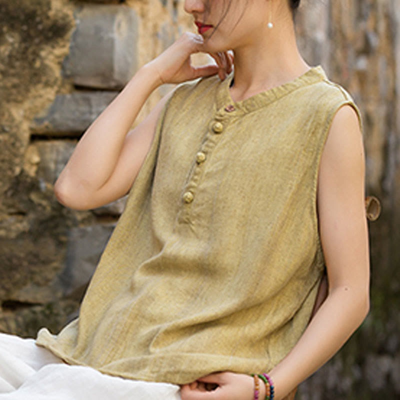 Gilet da donna senza maniche in lino con bottoni tie-dye Buddha Stones - image 7