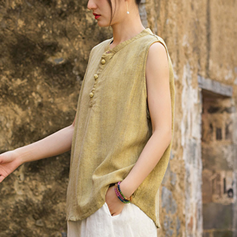 Gilet da donna senza maniche in lino con bottoni tie-dye Buddha Stones - image 4