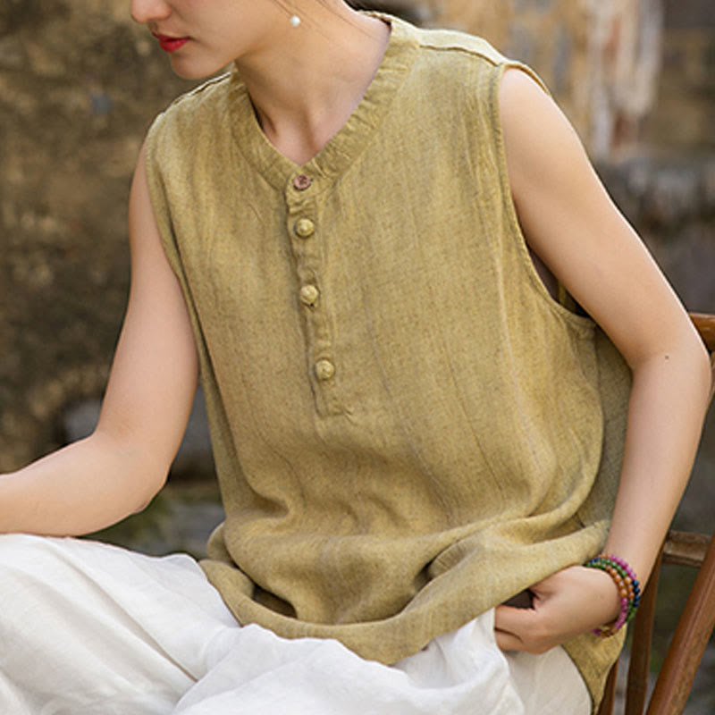 Gilet da donna senza maniche in lino con bottoni tie-dye Buddha Stones - image 6