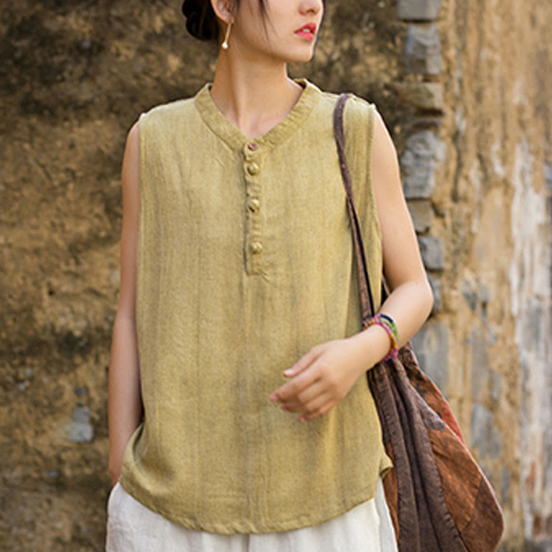 Gilet da donna senza maniche in lino con bottoni tie-dye Buddha Stones - image 5