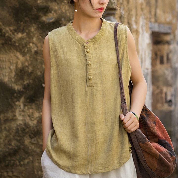 Gilet da donna senza maniche in lino con bottoni tie-dye Buddha Stones - image 2