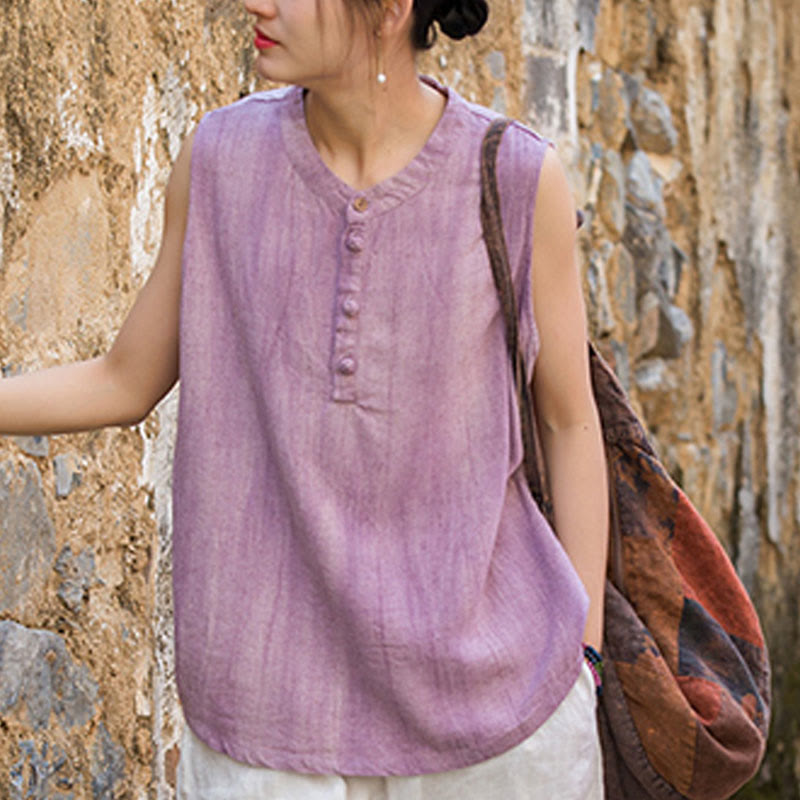 Gilet da donna senza maniche in lino con bottoni tie-dye Buddha Stones - image 16