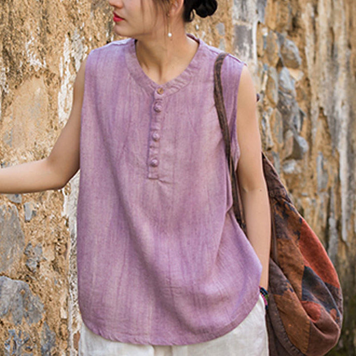Gilet da donna senza maniche in lino con bottoni tie-dye Buddha Stones - image 16
