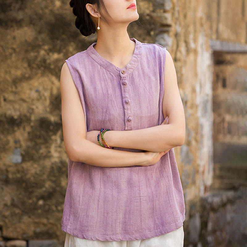 Gilet da donna senza maniche in lino con bottoni tie-dye Buddha Stones - image 11
