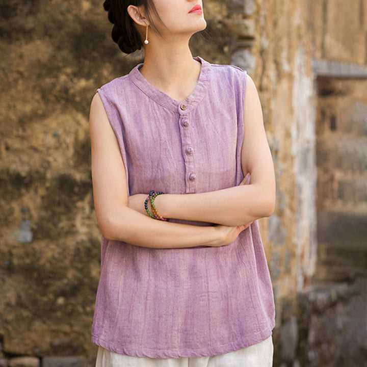 Gilet da donna senza maniche in lino con bottoni tie-dye Buddha Stones - image 11