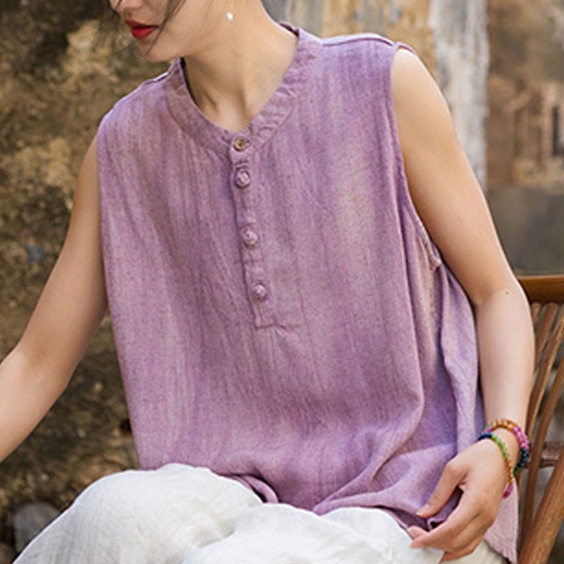 Gilet da donna senza maniche in lino con bottoni tie-dye Buddha Stones - image 17