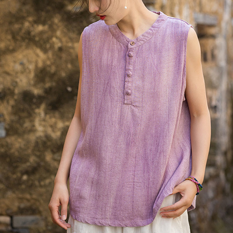 Gilet da donna senza maniche in lino con bottoni tie-dye Buddha Stones - image 13