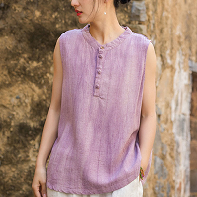 Gilet da donna senza maniche in lino con bottoni tie-dye Buddha Stones - image 15