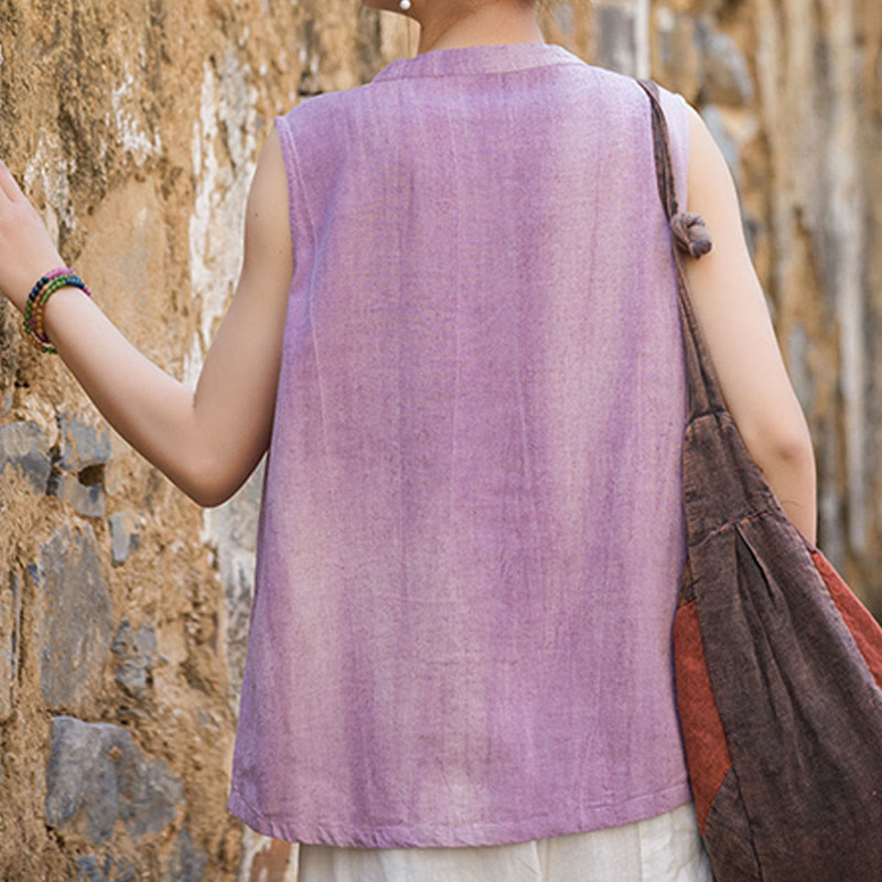 Gilet da donna senza maniche in lino con bottoni tie-dye Buddha Stones - image 12