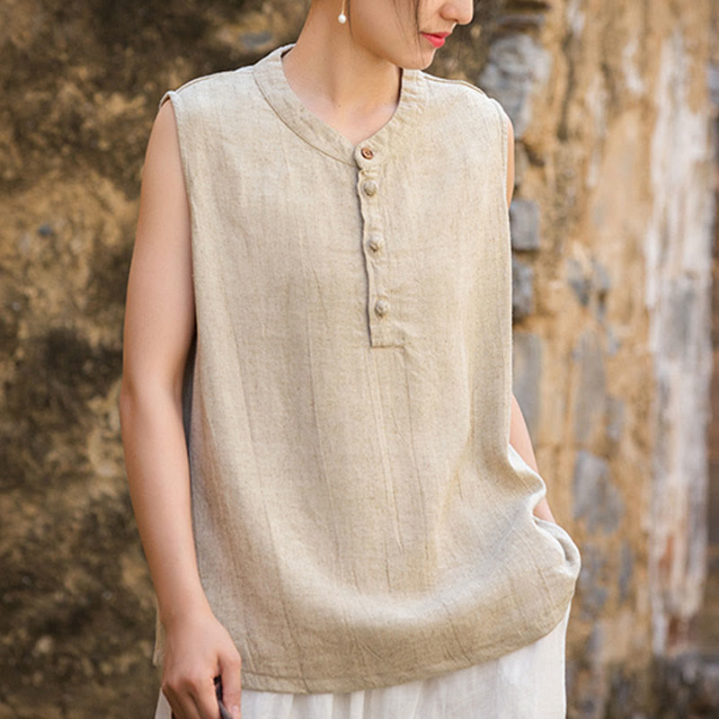 Gilet da donna senza maniche in lino con bottoni tie-dye Buddha Stones - image 24