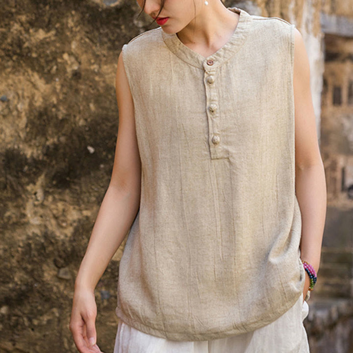 Gilet da donna senza maniche in lino con bottoni tie-dye Buddha Stones - image 23