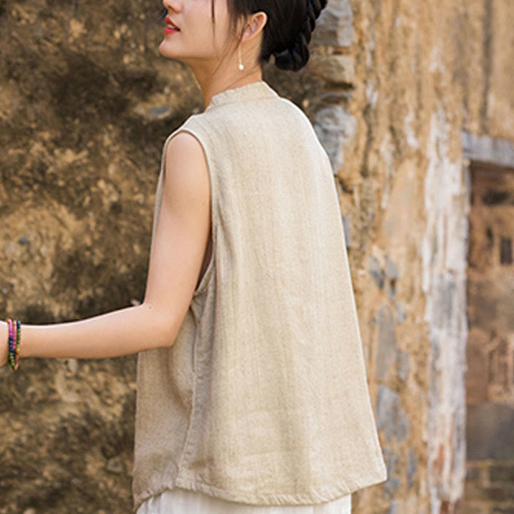 Gilet da donna senza maniche in lino con bottoni tie-dye Buddha Stones - image 26