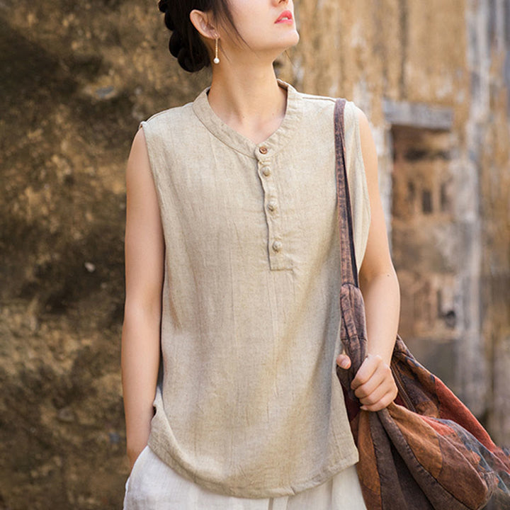 Gilet da donna senza maniche in lino con bottoni tie-dye Buddha Stones - image 22