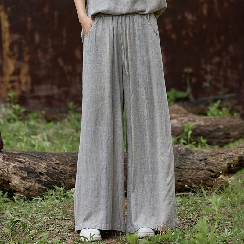 Pantaloni larghi da donna in lino con tasche e motivo tie-dye Buddha Stones - Grigio chiaro - US4, UK/AU8, EU36 (F) - image 16