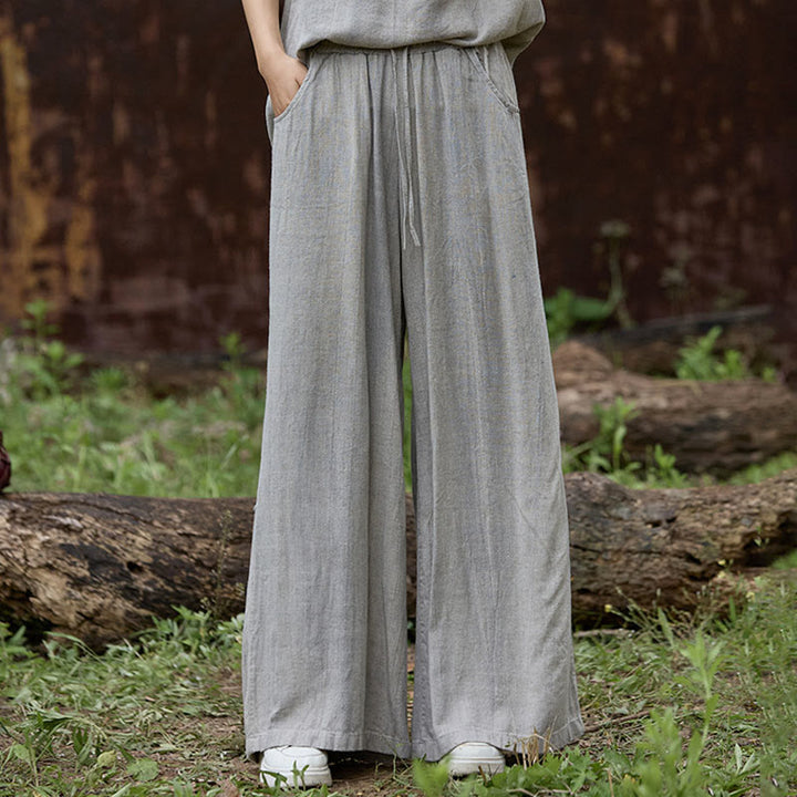 Pantaloni larghi da donna in lino con tasche e motivo tie-dye Buddha Stones - Grigio chiaro - US4, UK/AU8, EU36 (F) - image 16