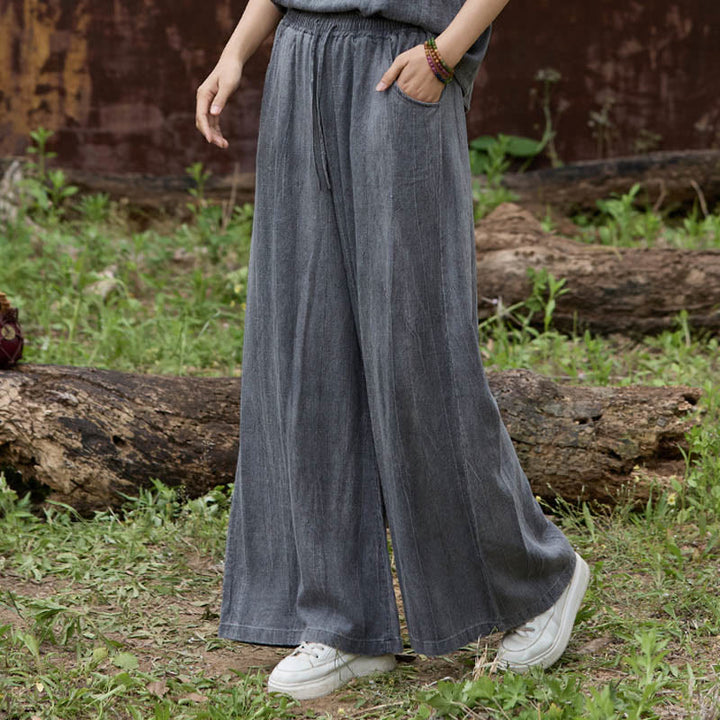Pantaloni larghi da donna in lino con tasche e motivo tie-dye Buddha Stones - Grigio scuro - US4, UK/AU8, EU36 (F) - image 9
