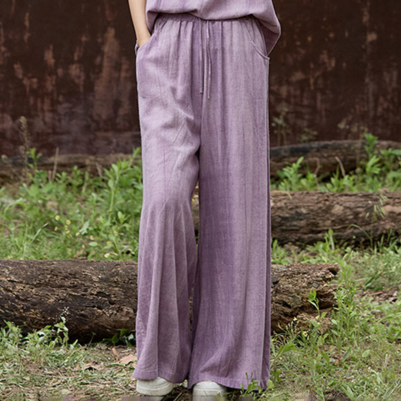 Pantaloni larghi da donna in lino con tasche e motivo tie-dye Buddha Stones - image 2