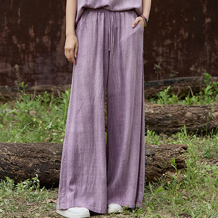 Pantaloni larghi da donna in lino con tasche e motivo tie-dye Buddha Stones - image 3