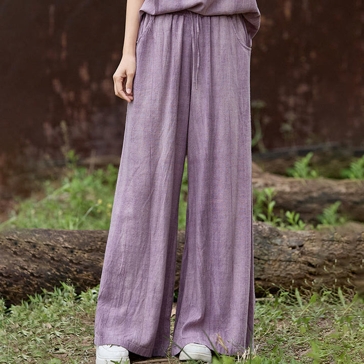 Pantaloni larghi da donna in lino con tasche e motivo tie-dye Buddha Stones - image 6