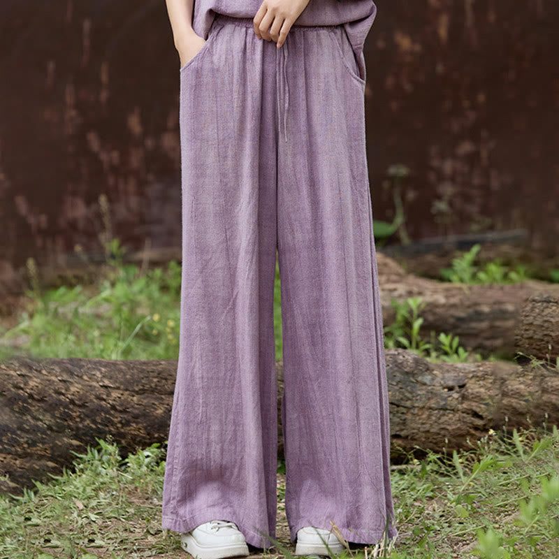Pantaloni larghi da donna in lino con tasche e motivo tie-dye Buddha Stones - image 5