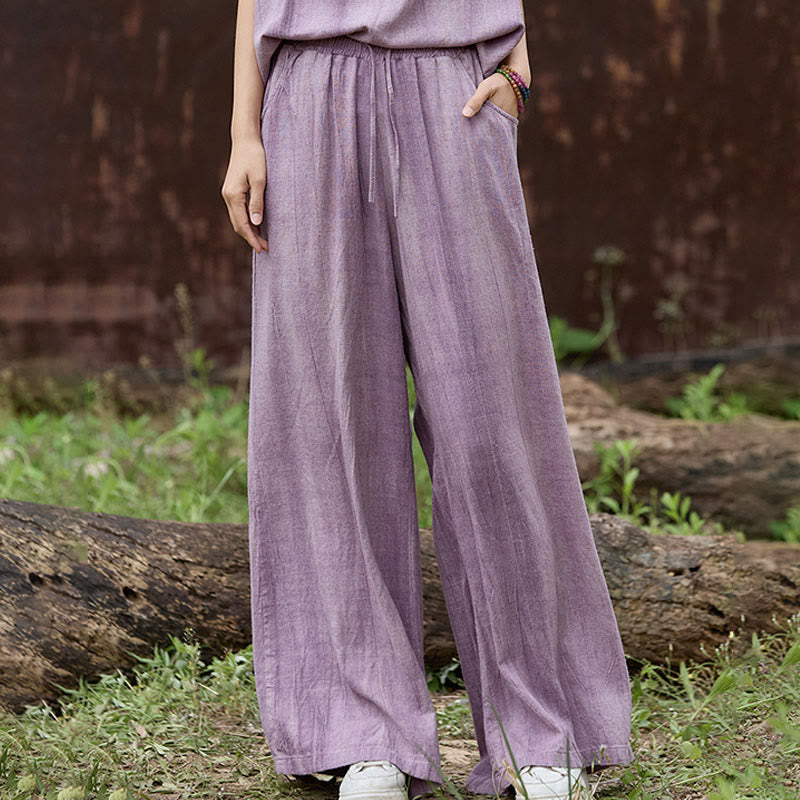 Pantaloni larghi da donna in lino con tasche e motivo tie-dye Buddha Stones - image 4