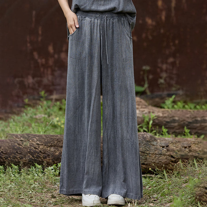 Pantaloni larghi da donna in lino con tasche e motivo tie-dye Buddha Stones - image 10