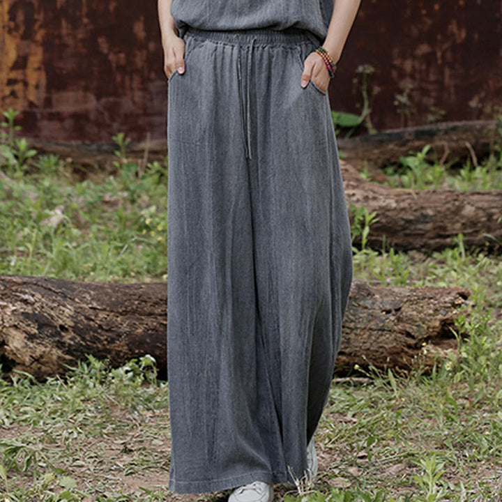 Pantaloni larghi da donna in lino con tasche e motivo tie-dye Buddha Stones - image 11