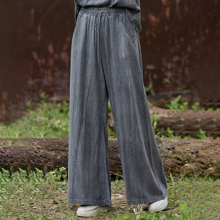 Pantaloni larghi da donna in lino con tasche e motivo tie-dye Buddha Stones - image 13