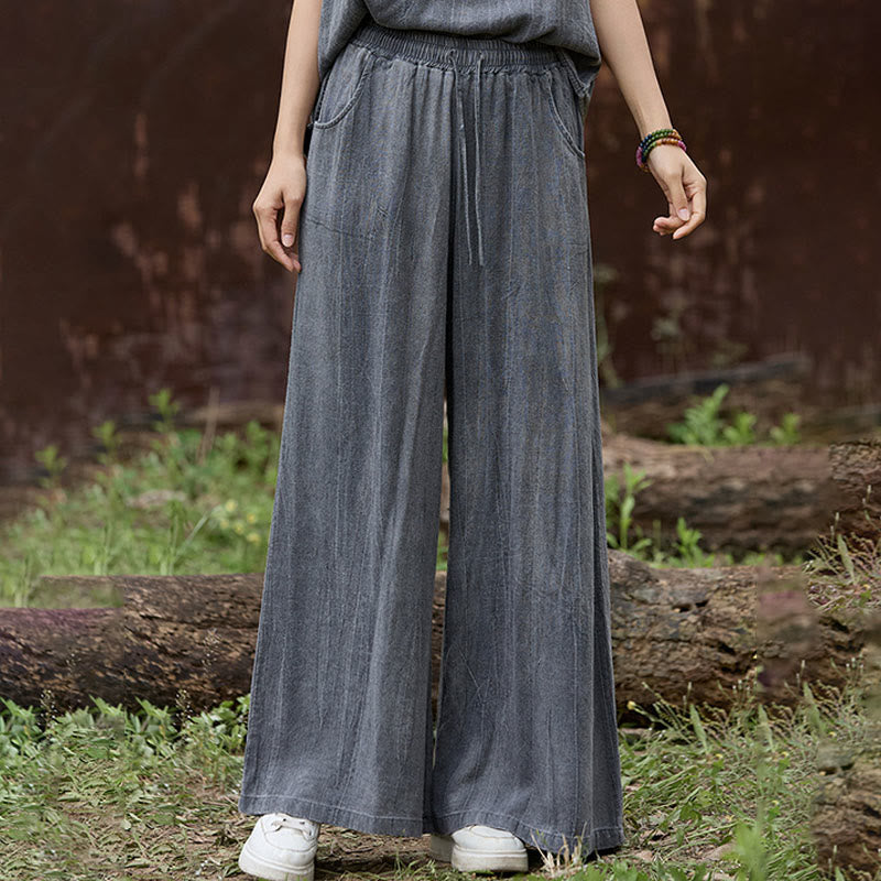 Pantaloni larghi da donna in lino con tasche e motivo tie-dye Buddha Stones - image 12