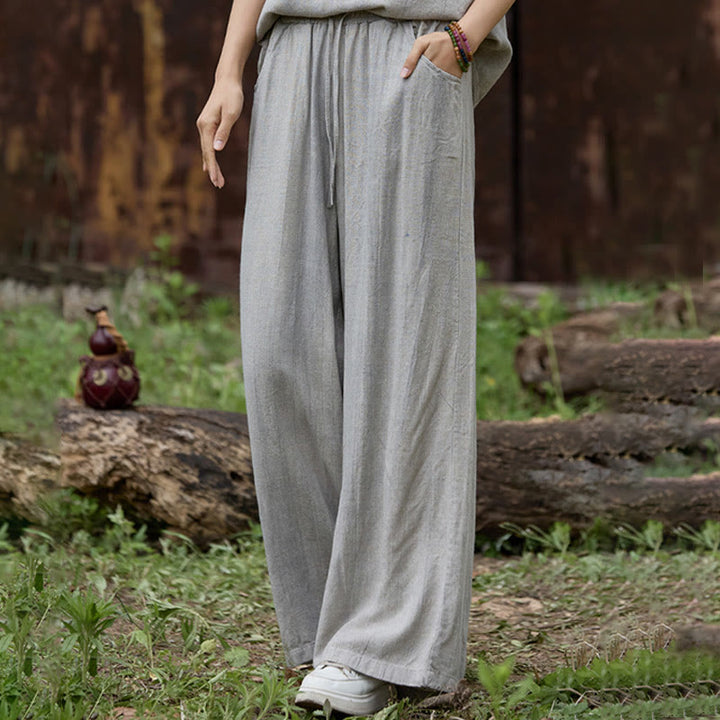 Pantaloni larghi da donna in lino con tasche e motivo tie-dye Buddha Stones - image 17