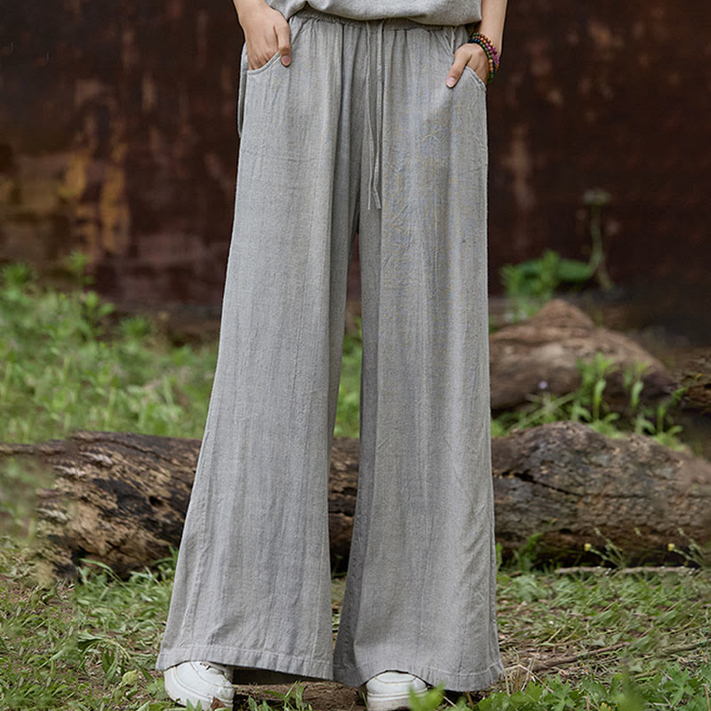 Pantaloni larghi da donna in lino con tasche e motivo tie-dye Buddha Stones - image 18