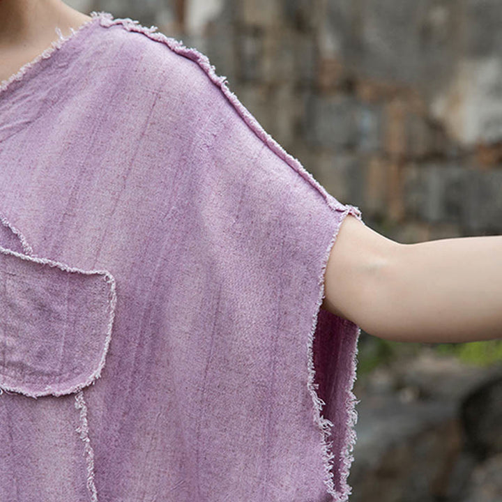 Magliette da donna in lino tie-dye con scollo a V e maniche corte, modello Buddha Stones - image 11