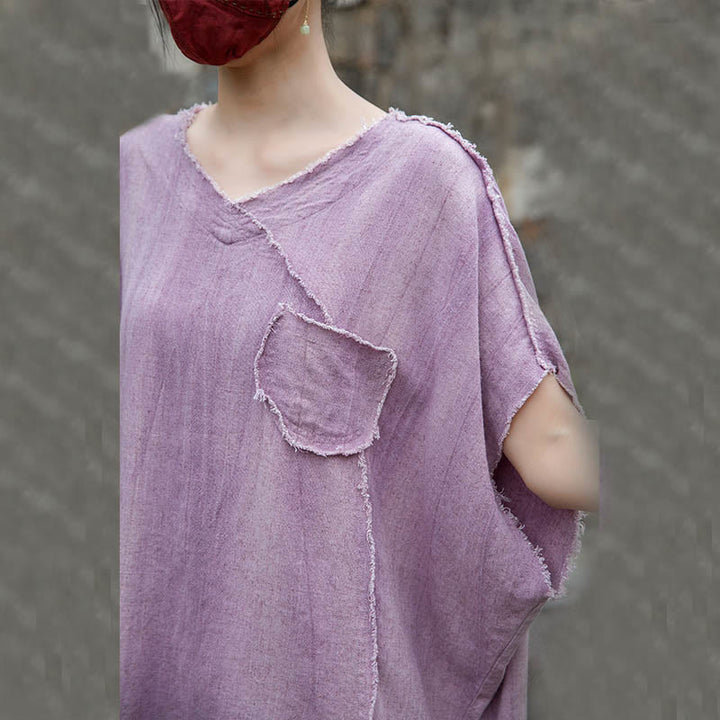 Magliette da donna in lino tie-dye con scollo a V e maniche corte, modello Buddha Stones - image 10