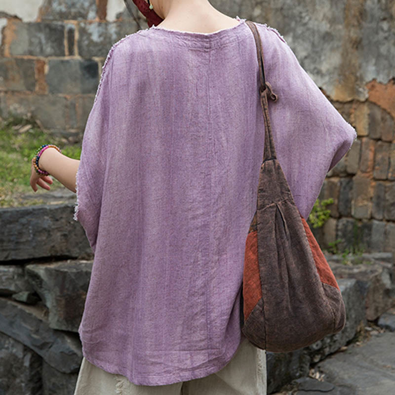 Magliette da donna in lino tie-dye con scollo a V e maniche corte, modello Buddha Stones - image 5