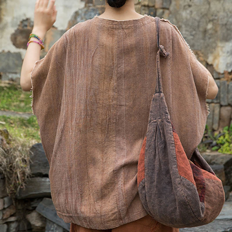 Magliette da donna in lino tie-dye con scollo a V e maniche corte, modello Buddha Stones - image 16
