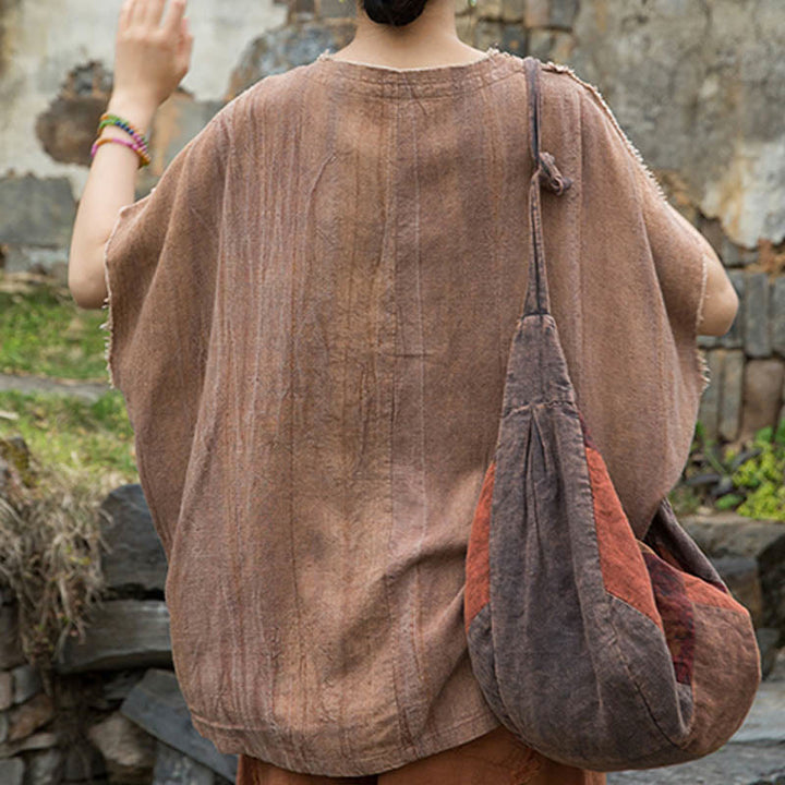 Magliette da donna in lino tie-dye con scollo a V e maniche corte, modello Buddha Stones - image 16