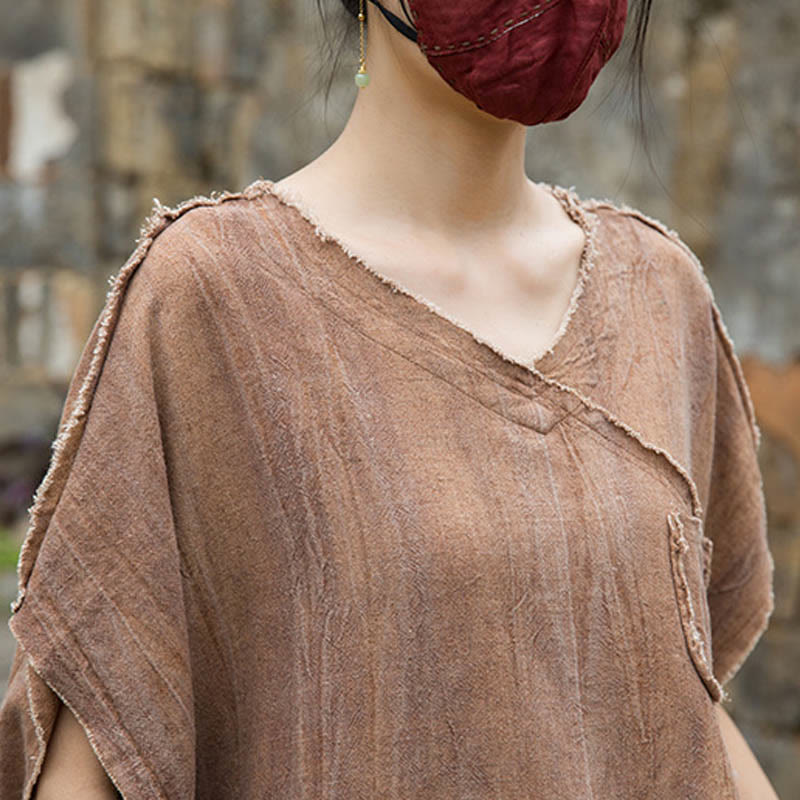 Magliette da donna in lino tie-dye con scollo a V e maniche corte, modello Buddha Stones - image 23