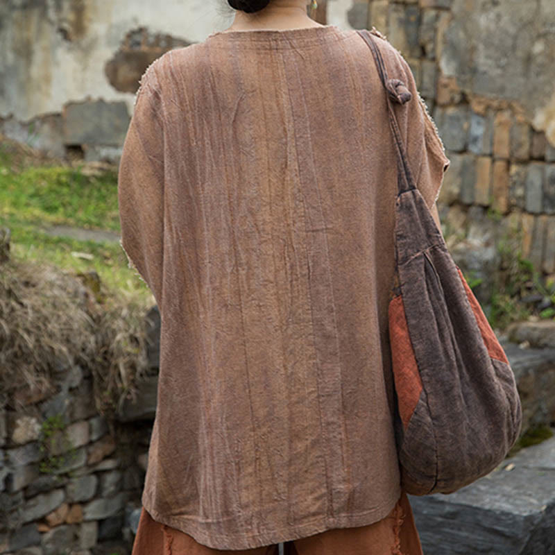 Magliette da donna in lino tie-dye con scollo a V e maniche corte, modello Buddha Stones - image 15