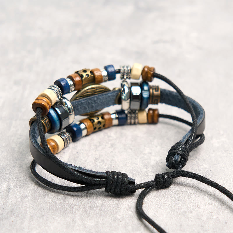 Braccialetto di protezione regolabile in pelle con Buddha Stones occhio maligno tibetano