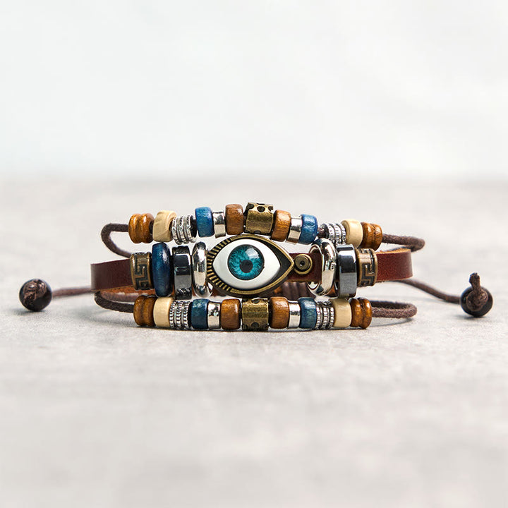 Braccialetto di protezione regolabile in pelle con Buddha Stones occhio maligno tibetano