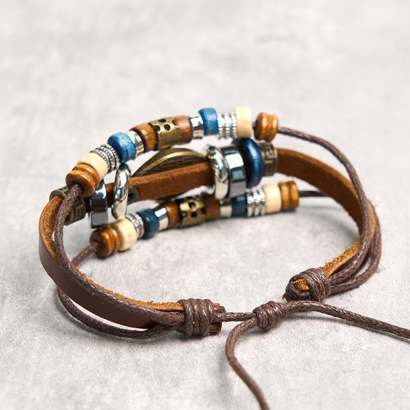Braccialetto di protezione regolabile in pelle con Buddha Stones occhio maligno tibetano