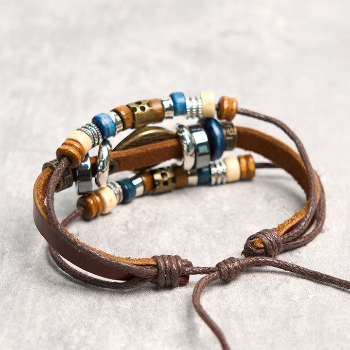 Braccialetto di protezione regolabile in pelle con Buddha Stones occhio maligno tibetano