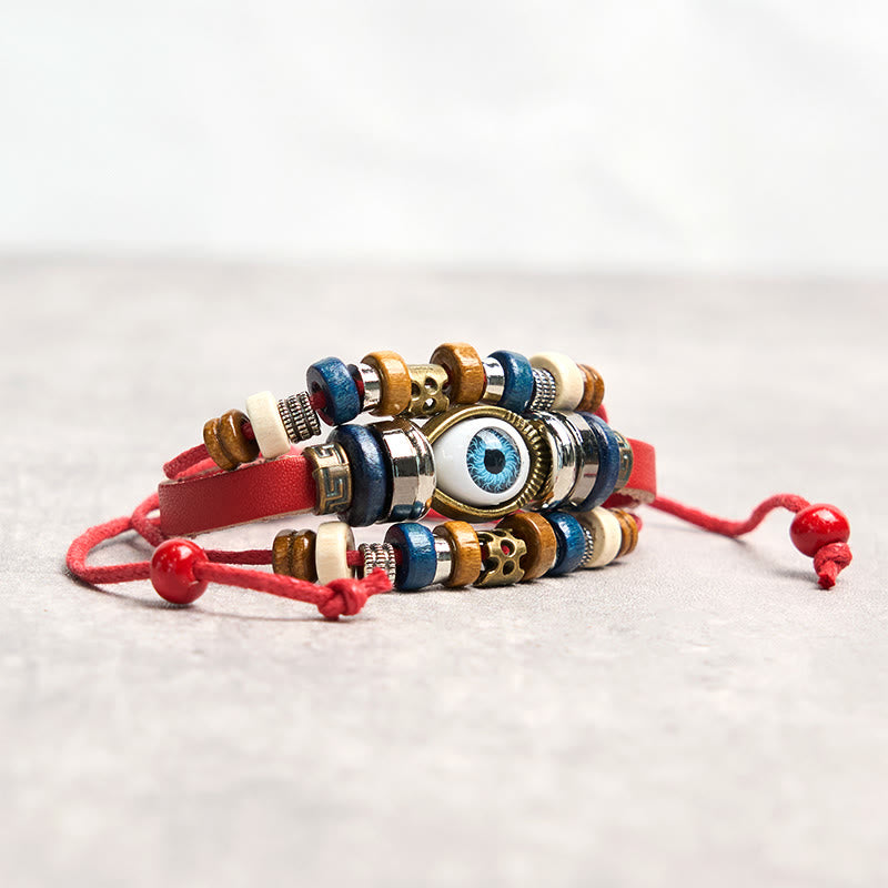Braccialetto di protezione regolabile in pelle con Buddha Stones occhio maligno tibetano