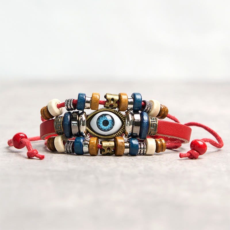 Braccialetto di protezione regolabile in pelle con Buddha Stones occhio maligno tibetano