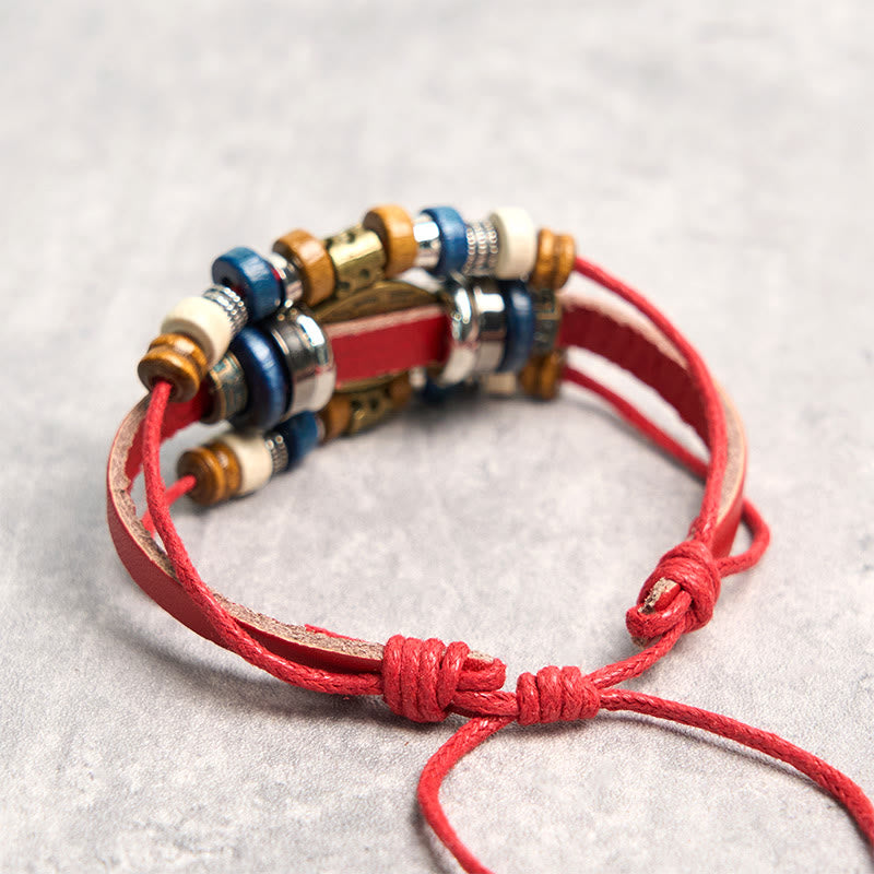 Braccialetto di protezione regolabile in pelle con Buddha Stones occhio maligno tibetano